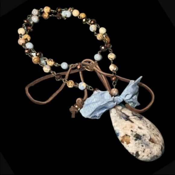 PanzyWaltz Jewelry - One of a Kind Blue Flower Agate Necklace